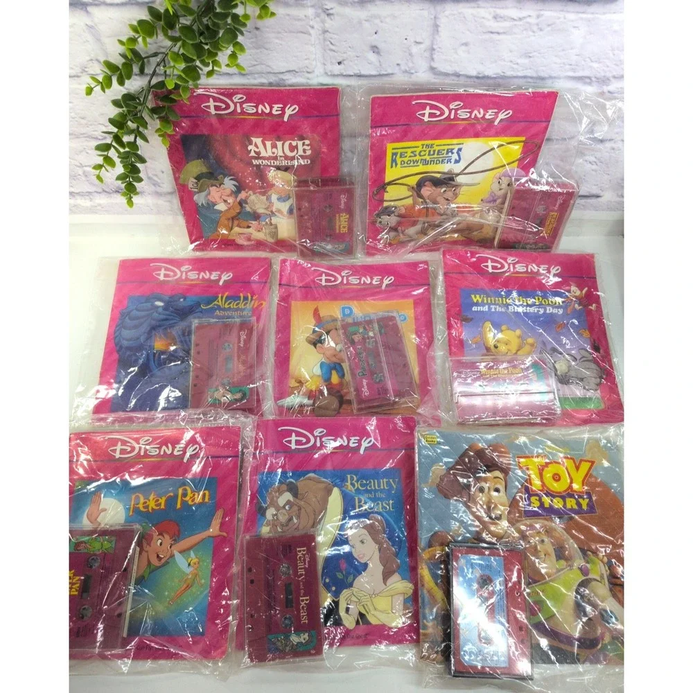 VTG LOT 8🩷Disney Childrens Read Along Listen Books+Cassette Tapes LowTech Audio